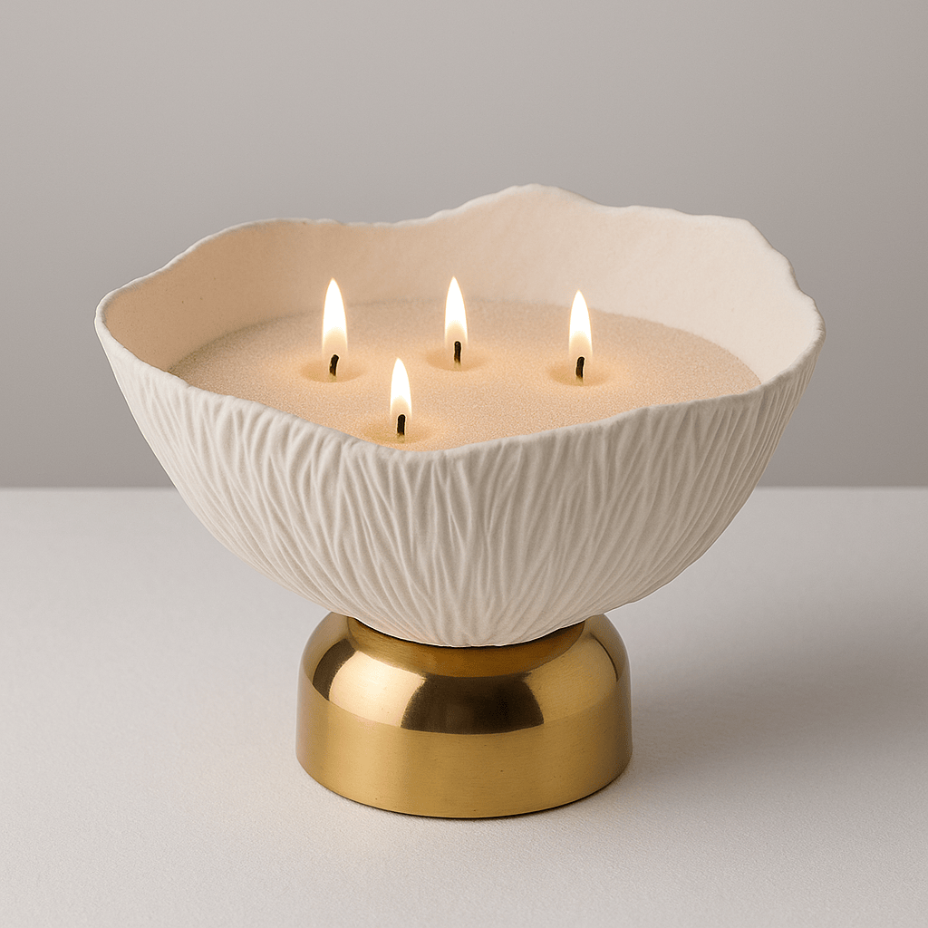 Vase en résine blanc irrégulier sur pied doré