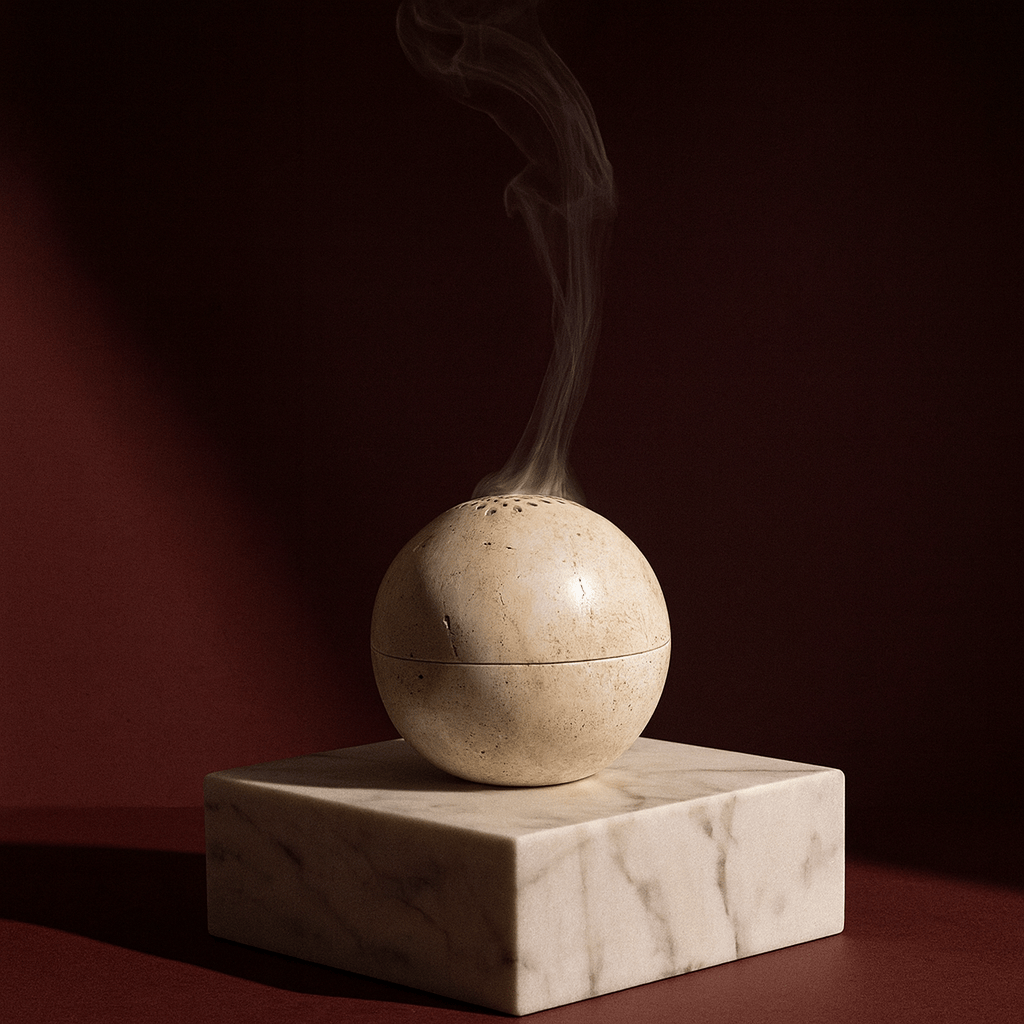 Brûleur d’Encens Sphère Travertin Beige