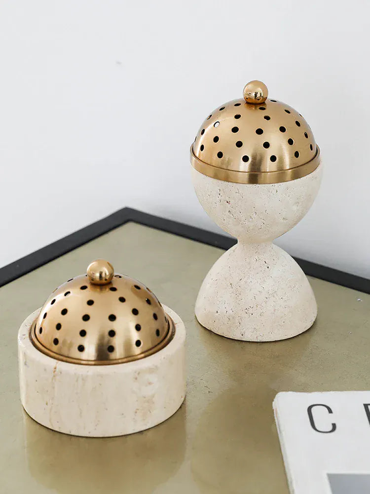 Brûleur d’Encens Travertin Luxe – Mabkhara & Laiton