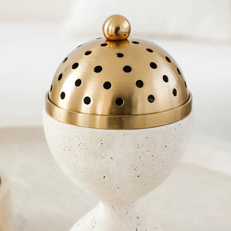 Brûleur d’Encens Travertin Luxe – Mabkhara & Laiton