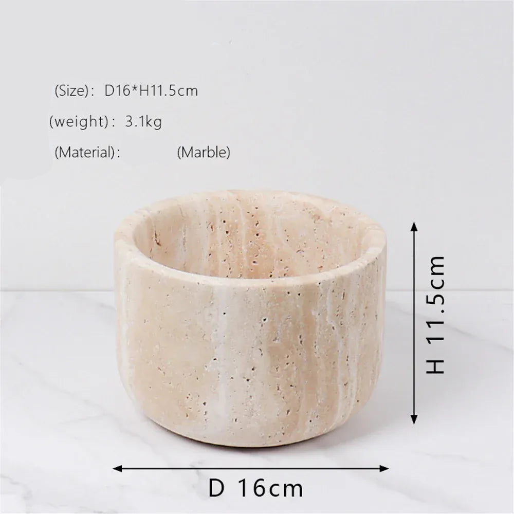 SOULOMIA D16xH11.5cm / CHINA Vase en marbre travertin de luxe
