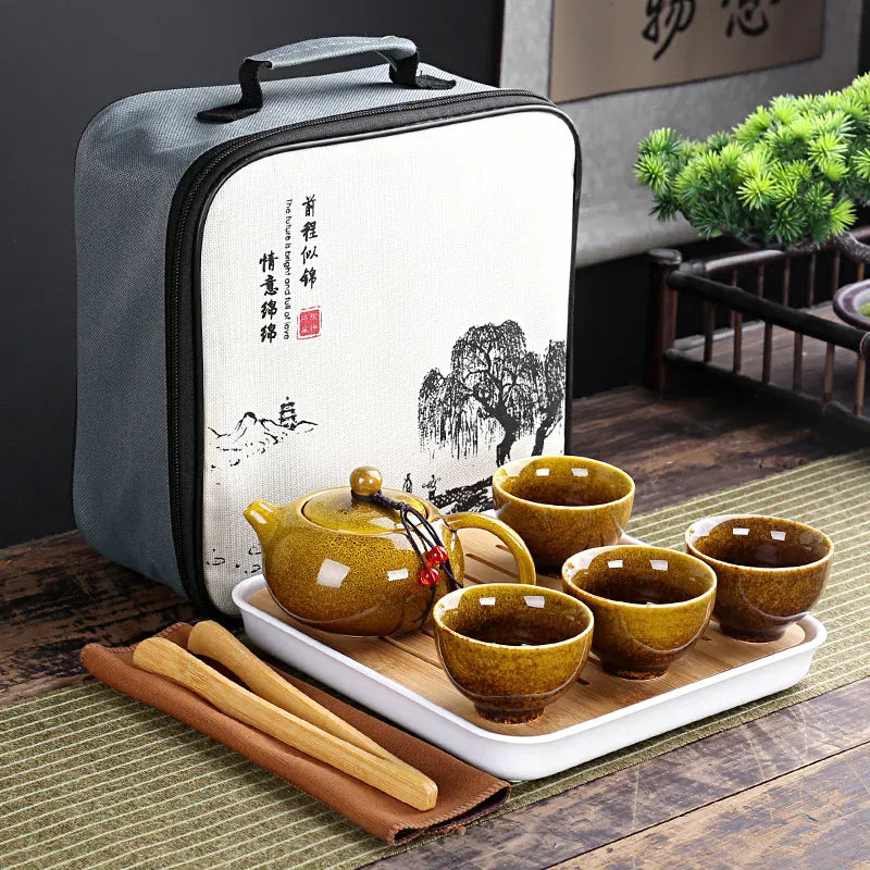 Service à thé Kung Fu de voyage – Théière portable avec 4 tasses et sac de transport