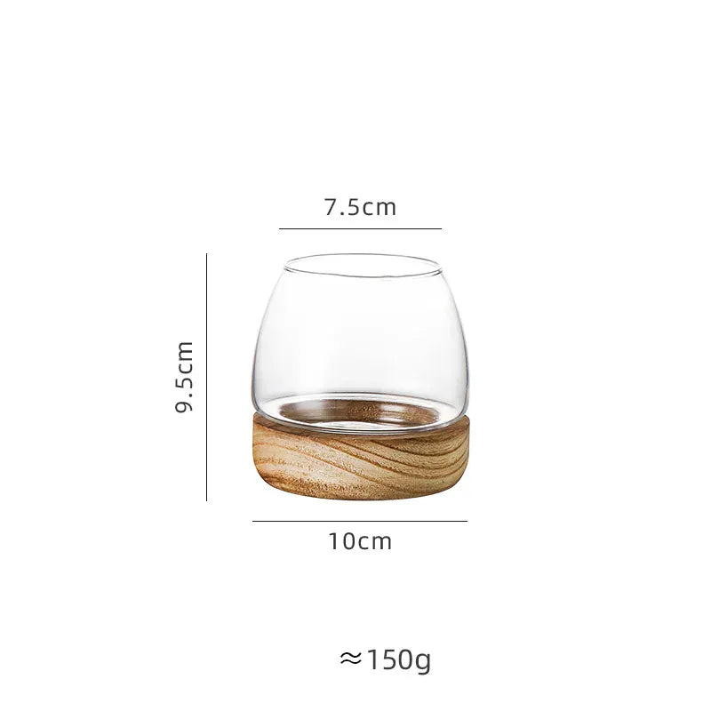 Vase en verre avec base en bois massif clair