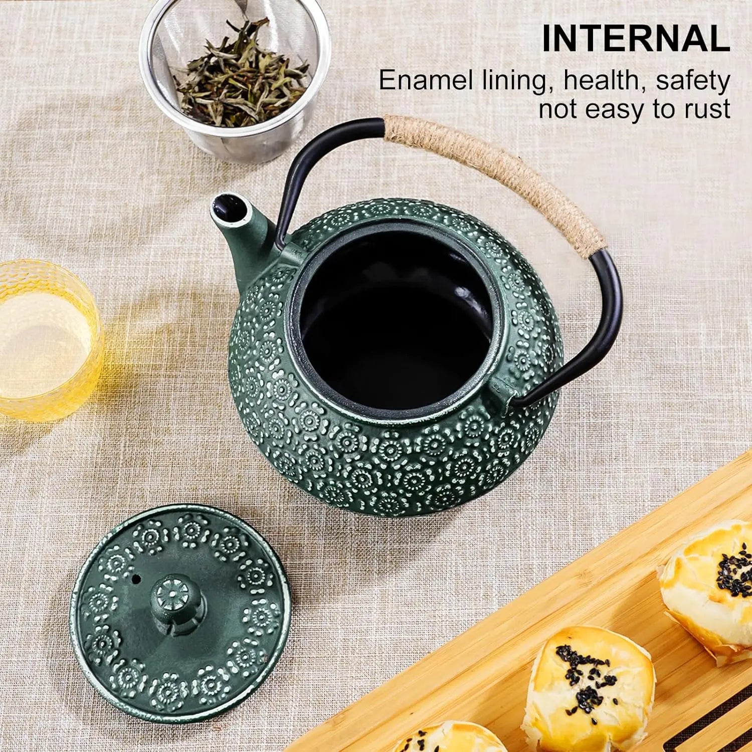 SOULOMIA Théière japonaise en fonte 900 ml – Motif fleurs de cerisier avec filtre à thé