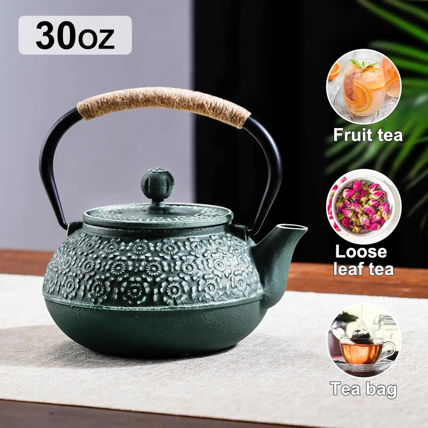 SOULOMIA Théière japonaise en fonte 900 ml – Motif fleurs de cerisier avec filtre à thé