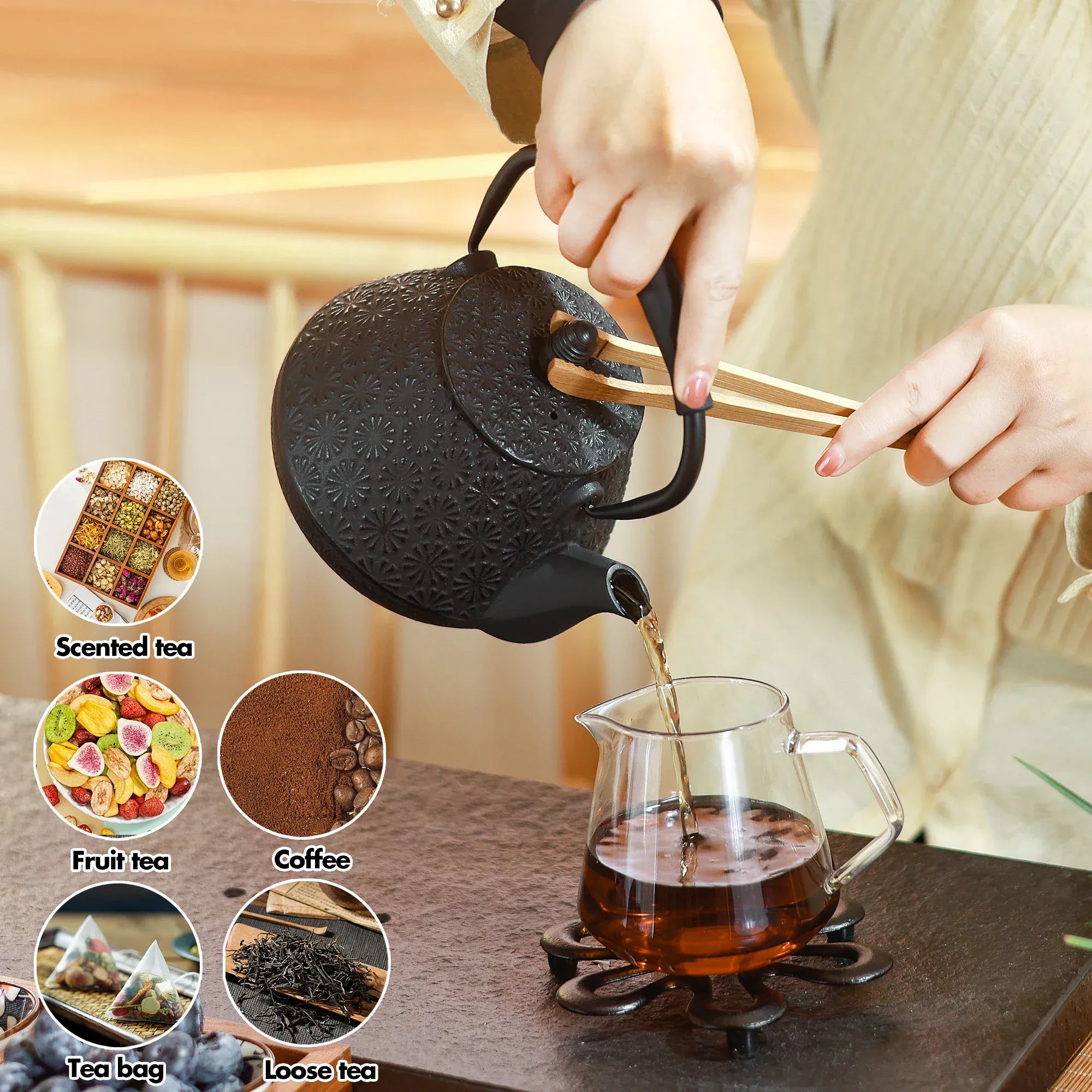 SOULOMIA Théière japonaise en fonte – Motif fleurs de cerisier 950 mL