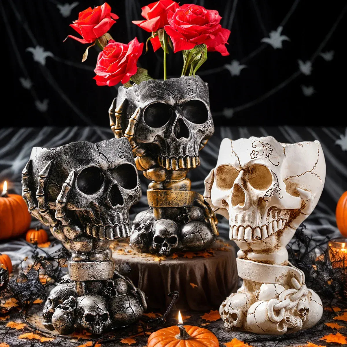 Vase Halloween Crâne Sur Piédestal