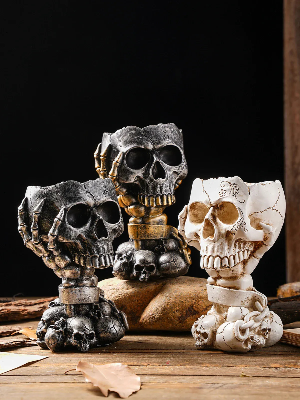 Vase Halloween Crâne Sur Piédestal