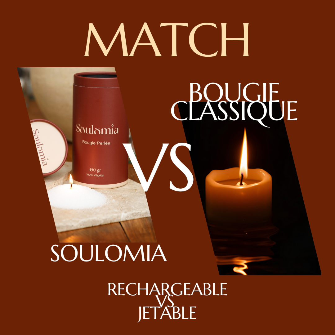 Comparaison : Bougie perlée Soulomia® vs bougie traditionnelle