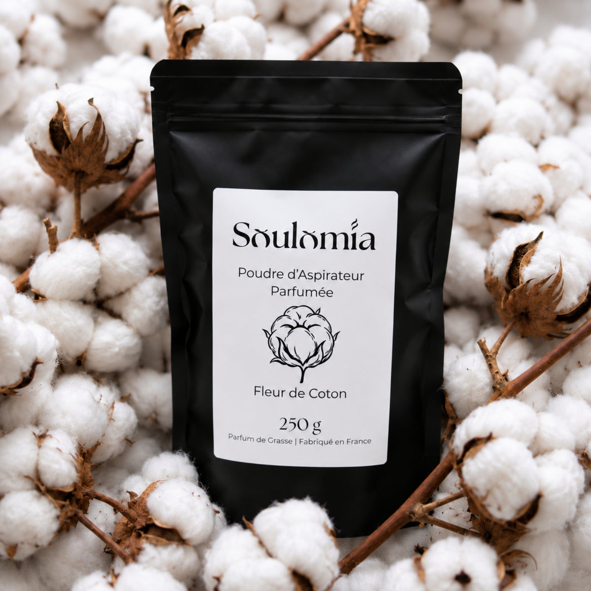 Poudre d’aspirateur parfumée Soulomia Fleur de Coton 250 g – sachet refermable