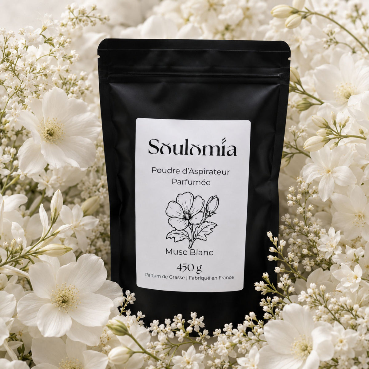 Poudre d’aspirateur parfumée Soulomia Musc Blanc – sachet refermable
