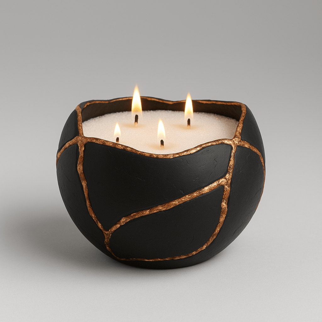 Vase en résine rayé noir et or