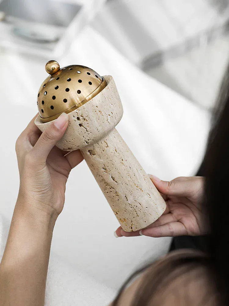 Brûleur d’Encens Travertin Luxe – Mabkhara & Laiton