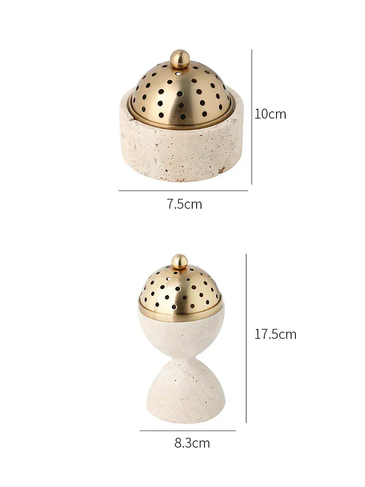 Brûleur d’Encens Travertin Luxe – Mabkhara & Laiton