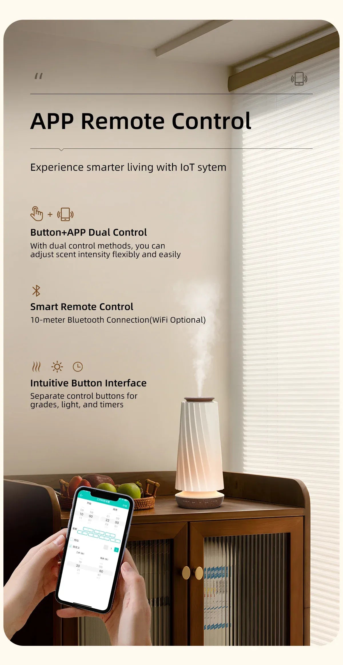 Diffuseur de Parfum Électrique – Bluetooth & Veilleuse