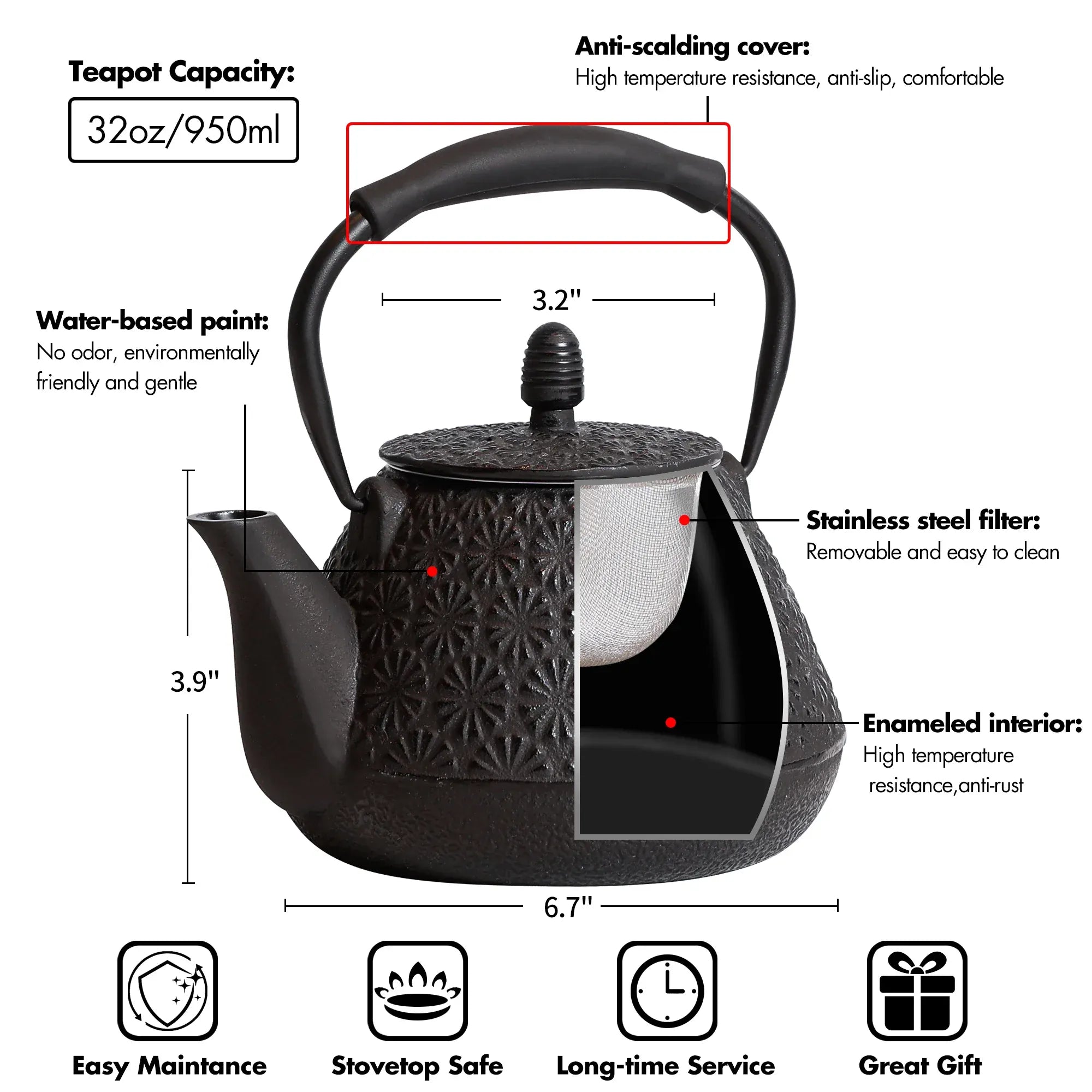 Théière japonaise en fonte – Motif fleurs de cerisier 950 mL