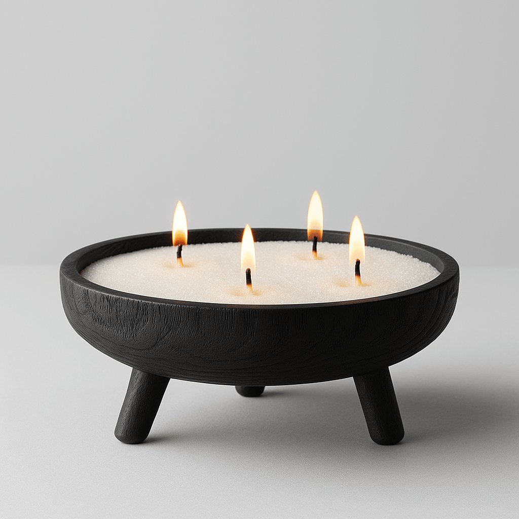 Vase en bois noir sculpté sur pieds