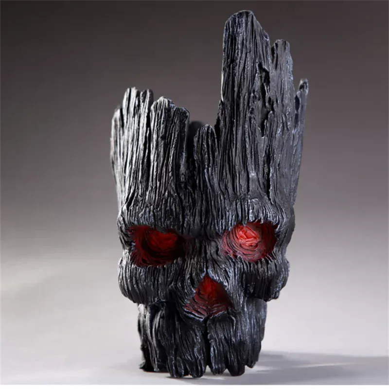 Vase Halloween Crâne Bois Brûlé