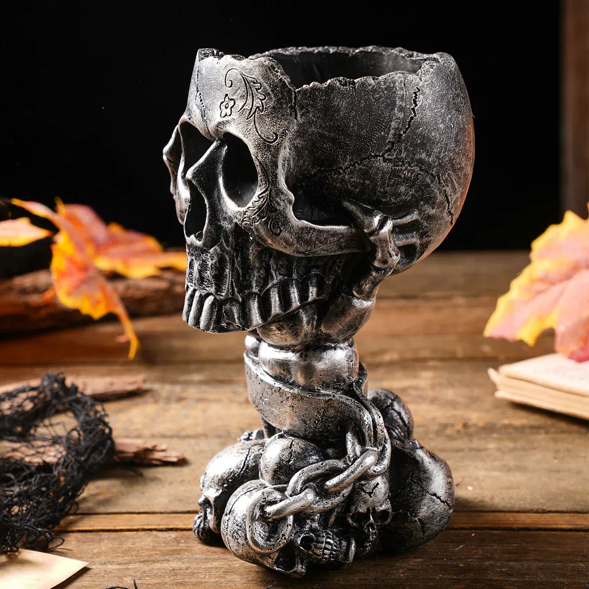 Vase Halloween Crâne Sur Piédestal