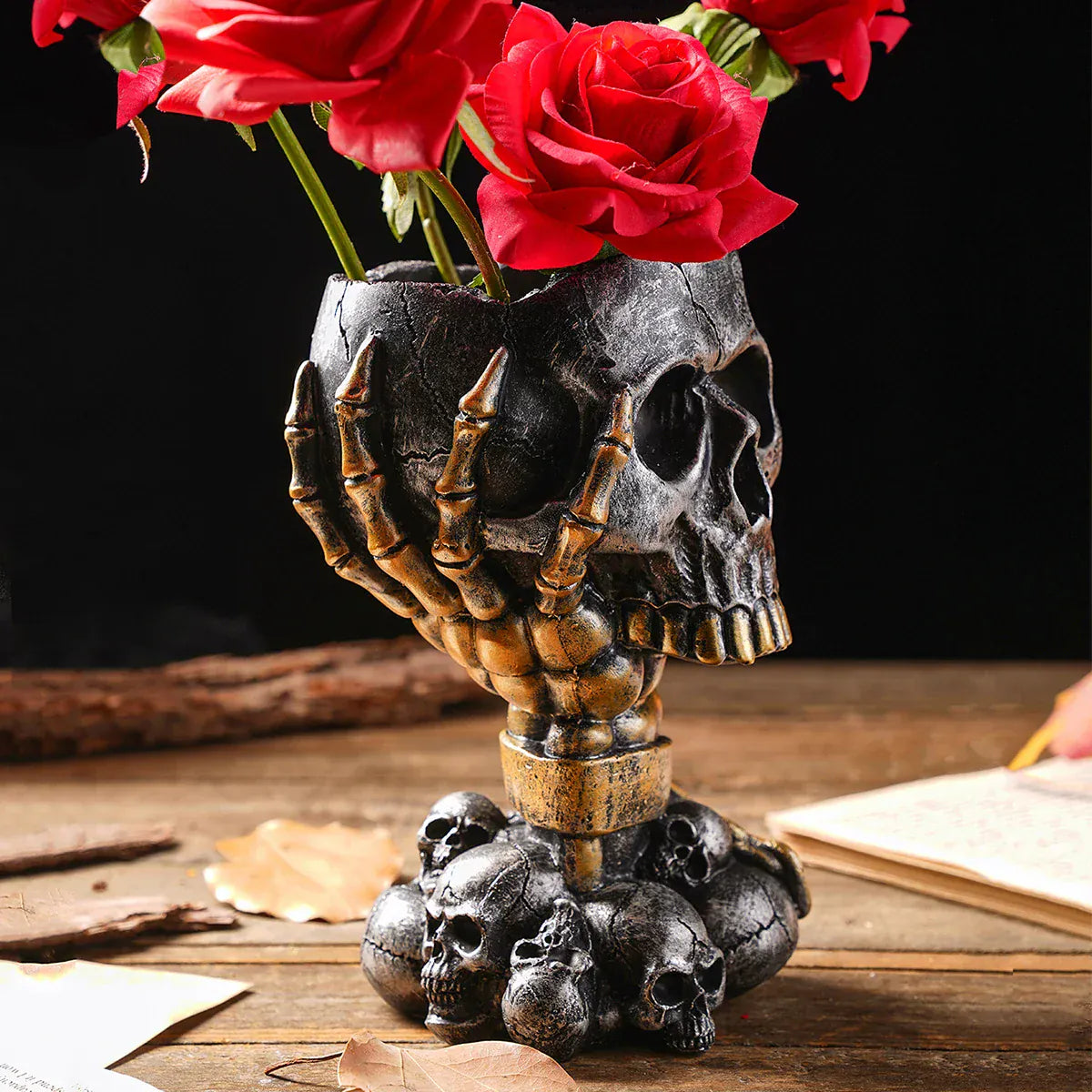 Vase Halloween Crâne Sur Piédestal