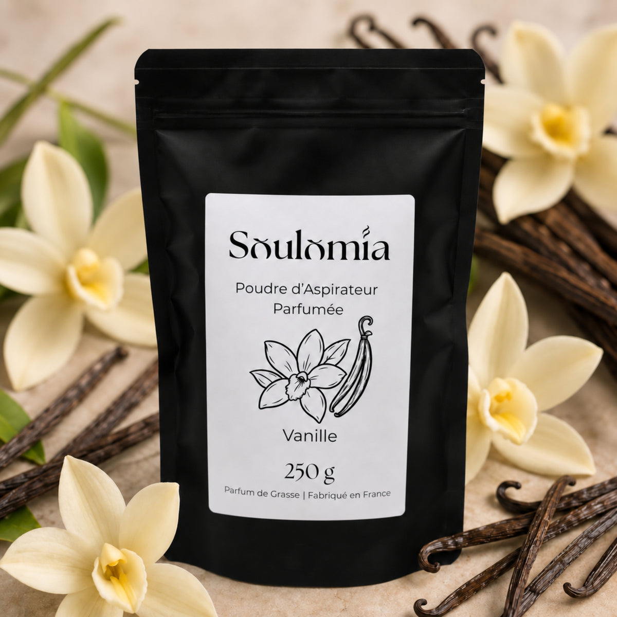 Poudre d’aspirateur parfumée Soulomia Vanille 250 g – sachet refermable
